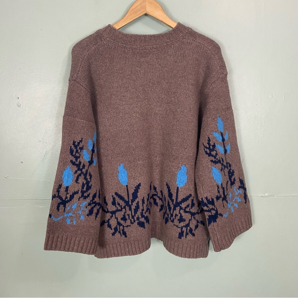 Free‎ People Greet Knit Pant Set Cardigan Butterfly Sweater XS Brown Blue - Picture 5 of 9